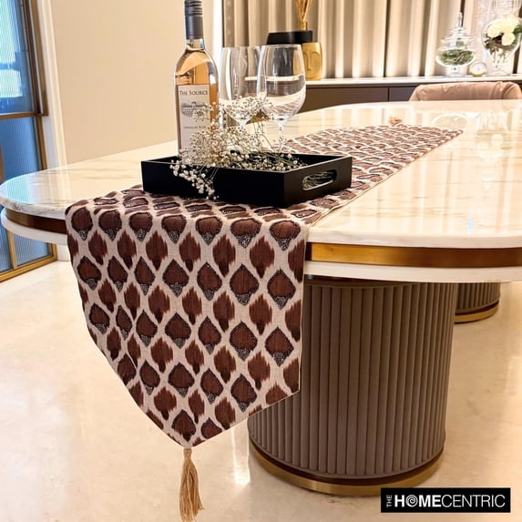 Brown Decorative 4 - 6 Seater Table Runner (14 x 64 inch) | Modern Cotton Animal Table Linen | Animal Pattern, Beaded Hand Embroidery Table Runner for Party, Dining Table Décor - Untamed Grace