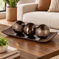 Brown Decorative Tray And 3 Orb Set For Living Room Dining Entry Table ...