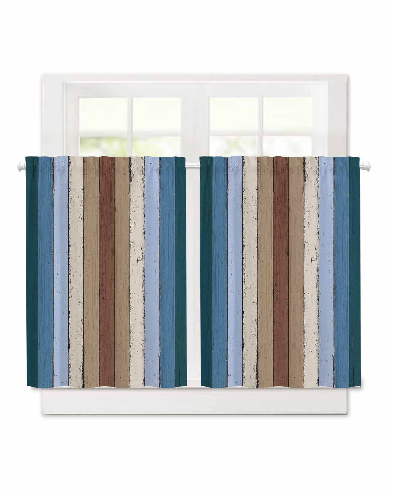 Rectangular Curtains Brown Deep Blue Short Blackout Curtains 24 Inch Long Modern Vintage ...