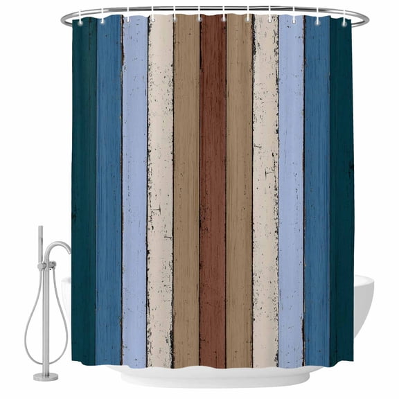 Brown Deep Blue Shower Curtain for Bathroom, Modern Vintage Wood Texture Rectangle Waterproof Machine Washable Shower Curtain Set with Hooks, Bath Decoration for Home Bathtub Stall 36"x72"