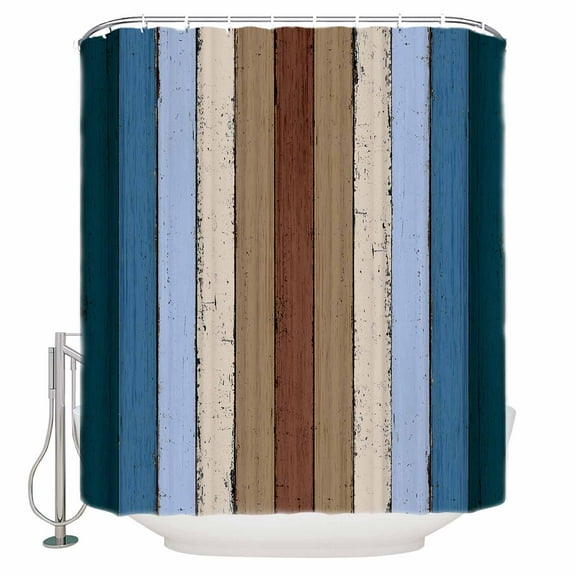 Brown Deep Blue Shower Curtain Set ,Waterproof Fabric Shower Curtains Modern Vintage Wood Texture Rectangle Shower Curtains for Bathroom,Bathroom Decor 54x"78"