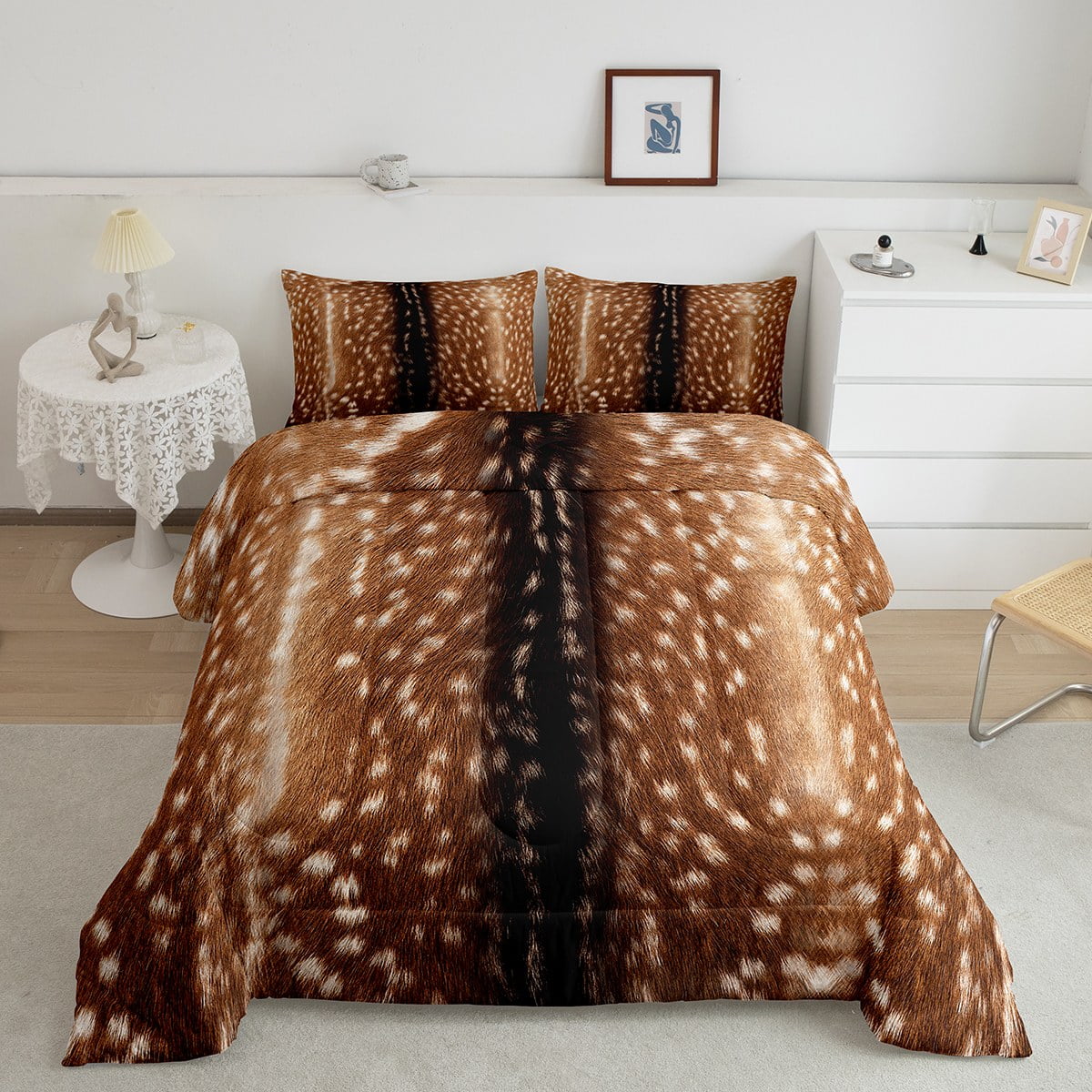 Brown Deer Hide Bedding for Men Women,Hunting Elk Reindeer Down