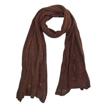 Écharpe Longue Et Délicate Crochetée Mauve Et Ivoire à Franges - Occasion Avec Petits Accrocs
