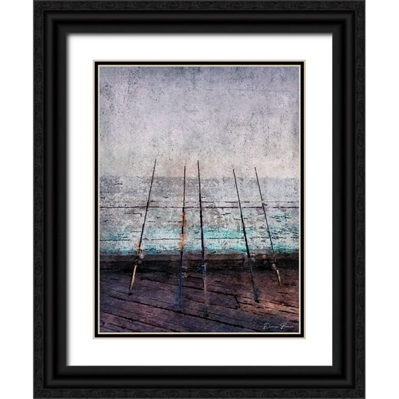 Brown, Denise 12x14 Black Ornate Wood Framed with Double Matting Museum Art Print Titled - Pier Fishing