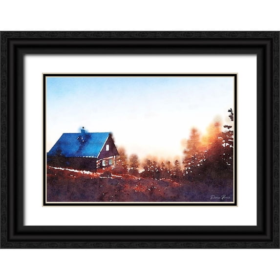 Brown, Denise 14x11 Black Ornate Wood Framed with Double Matting Museum Art Print Titled - Cabin on a Hill