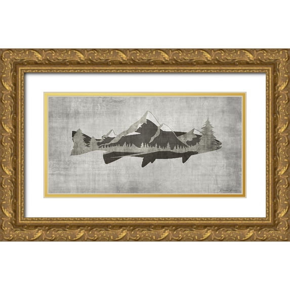Brown, Denise 14x9 Gold Ornate Wood Framed with Double Matting Museum Art Print Titled - Mountain Trout