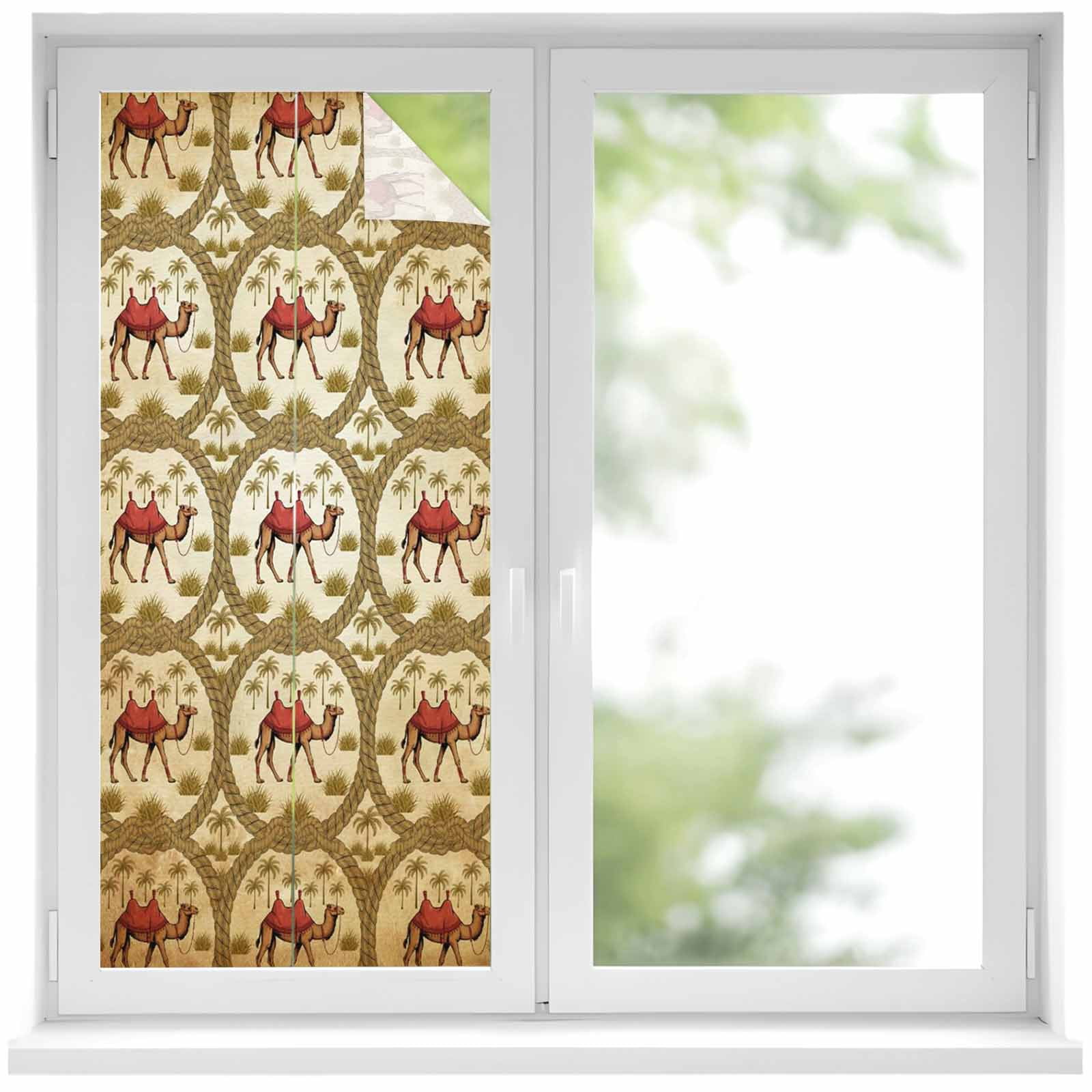 Brown Desert Camels Window Privacy Film, Tropical Date Coconut Trees ...