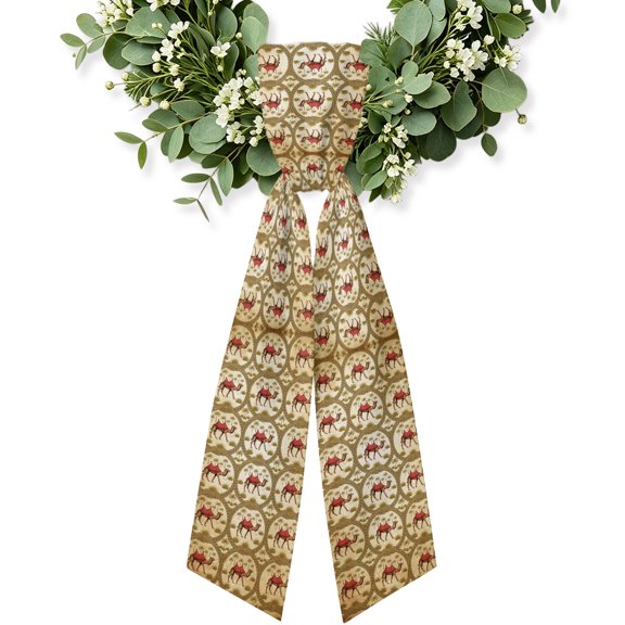 Brown Desert Camels Wreath Sash for Front Door, Tropical Date Coconut Trees Cords Leaves Wreath Bow Holiday Garland Ribbon Wreath Accessories for Yard Porch Doorway Fall Christmas Decorations Gifts
