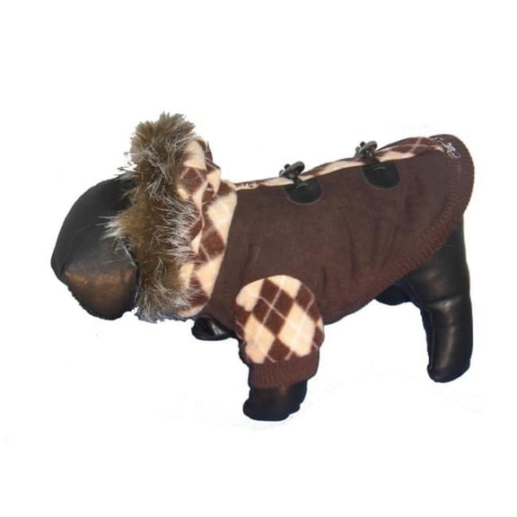 Brown - Designer Patterned Jacket with Rem Hood - XS