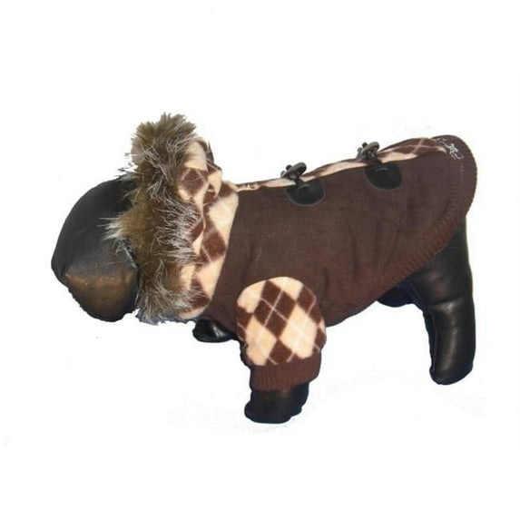 Brown - Designer Patterned Jacket with Rem Hood - XS