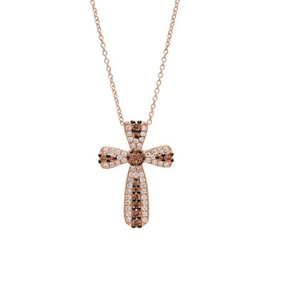 Brown Diamond Cross Pendant Wedding Necklace with 18"Chain For Women in 14K Rose Gold Vermeil Necklace