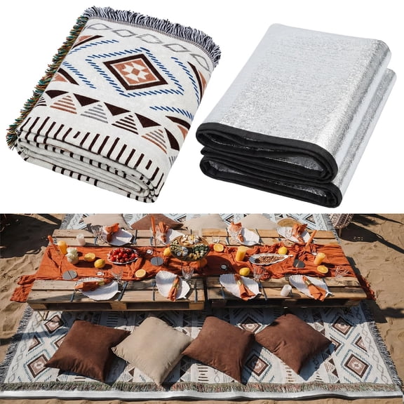 Brown Diamond Extra Large Outdoor Picnic Blanket, 91x71 Inch, For Camping Beach Park