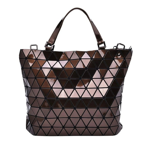 Brown Diamond Lattice Handbag for Women - Gloss Convertible Shoulder Tote Bag with Adjustable Handles
