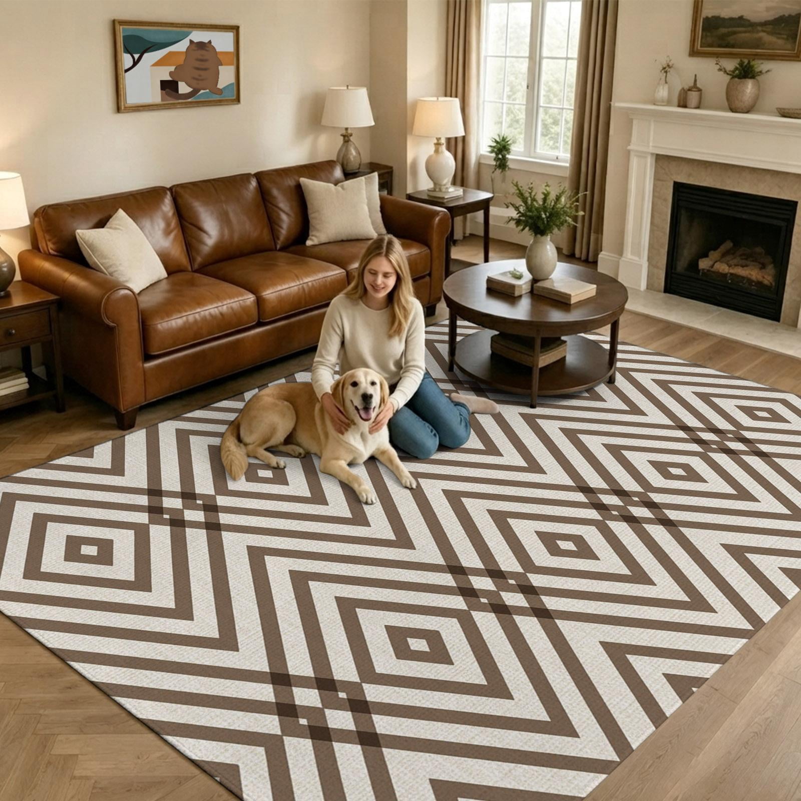 Washable Abstract Shape Rug Brown Diamond Shape Large Area Rugs 5x8ft Abstract Minimalist Modern ...