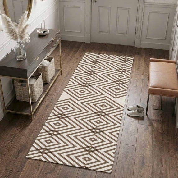 Washable Abstract Shape Rug Brown Diamond Shape Runner Rugs 2x6ft Abstract Minimalist Modern ...