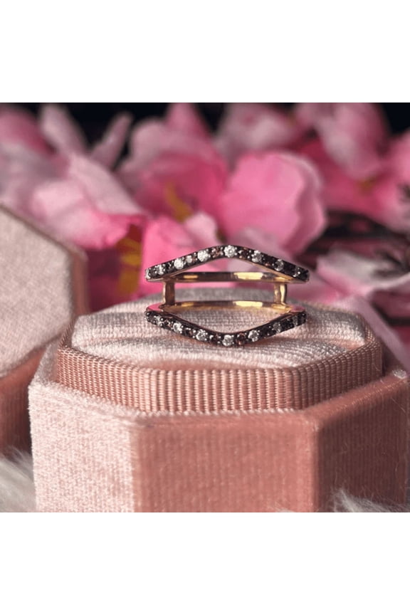 Brown Diamond Wedding Ring Enhancer Wrap- Promise Ring in 14K Rose Gold Vermeil