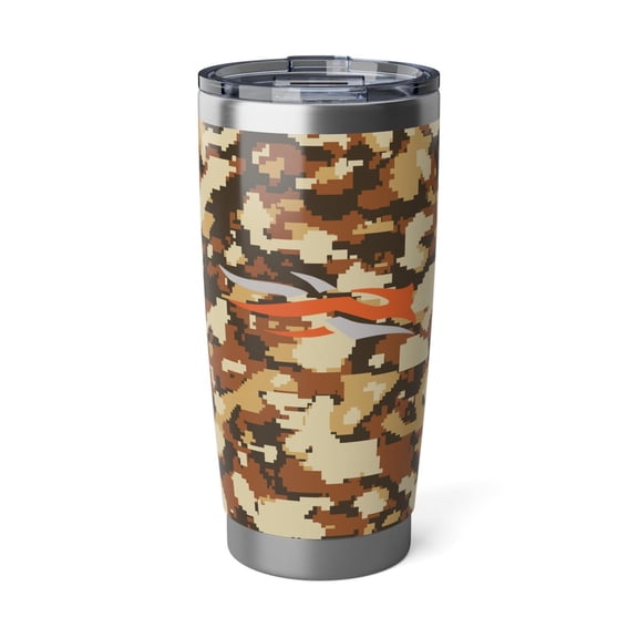 Brown Digital Camouflage Tumbler, Hunting Camo Stainless Steel Travel Mug, Desert Camo Insulated Cup