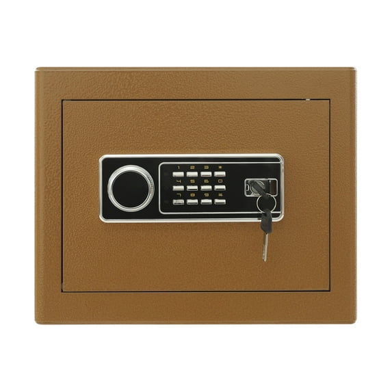 Brown Digital Home Safe with Alarm & Key,Steel Security Box for Cash, Jewelry, Documents,Small Safe Box