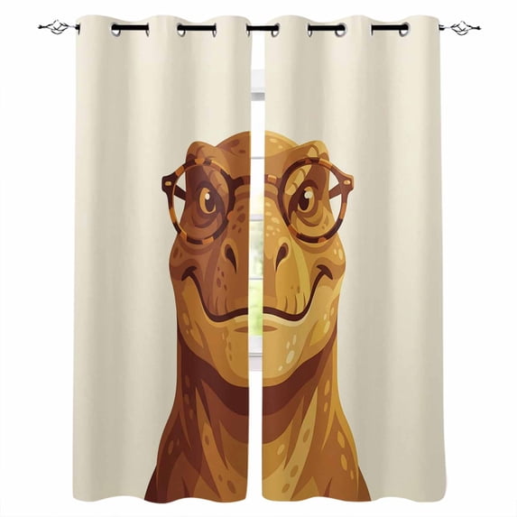 Brown Dinosaurs Blackout Curtains 39 Inches Long, Funny Animals Modern Art Thermal Insulated Black Out Curtains, Short Darkening Window Curtain Drapes for Cafe Bedroom 27.5"x39" 2 Panels