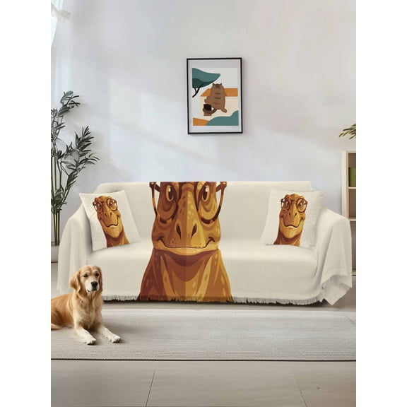 Brown Dinosaurs Couch Cover Sofa Covers 3 Cushion Sectional Couch, Funny Animals Modern Art Washable Sofa Covers Slipcover Sectional Sofa Cover, Furniture Protector 71"x150"