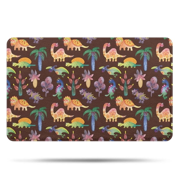 Brown Dinosaurs Flowers Trees Pattern Bathroom Rugs Mat,Non Slip Microfiber Bathroom Rug,Rubber Backing,Soft Bathroom Mats for Bathroom Floor,Tub and Shower,20x32in(50x80cm)