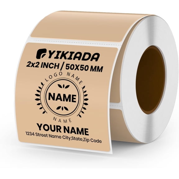 Brown Direct Thermal Labels Vinyl 2 × 2 Inch Self-Adhesive Square Stickers Roll Waterproof Printer Decals Name Tag for QR Code DIY Office Address 500 PCS