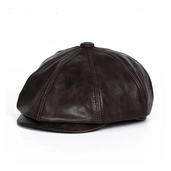 Brown Distressed Beret Hats For Men American/British Autumn/Winter Genuine Leather Octagonal Caps Painter Newsboy Retro Bonia ,Durable Quality