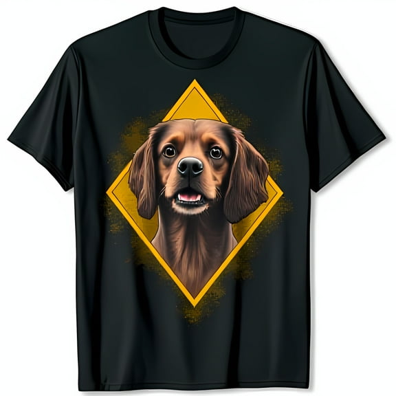 Brown Dog Face Graphic T-Shirt on Black Background Short Sleeve Tee