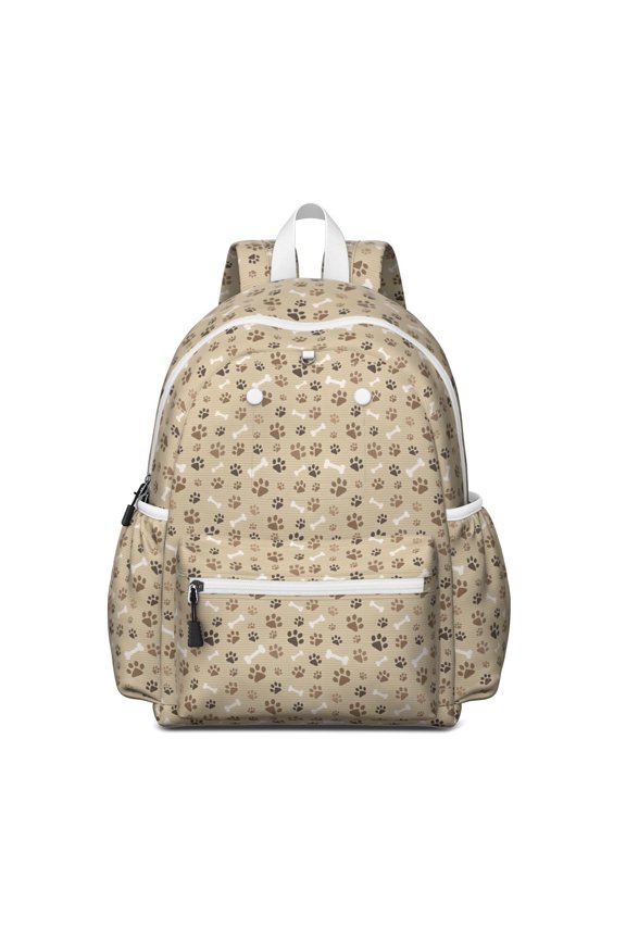 Brown Dog Paw Footprint Bone Backpack for School,Cute School Bag,Schoolbag with Adjustable Shoulder Straps & Padded Back,13.4"x11"x4.7"