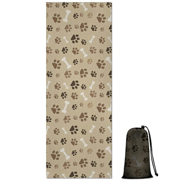 Brown Dog Paw Footprint Bone Hot Yoga Mat Towel Non Slip for Hot Yoga - Quick-Drying Yoga Mat Cover with 4 Corner Pockets with Travel Bag - Hot Yoga Towel Non Slip 74"x26"