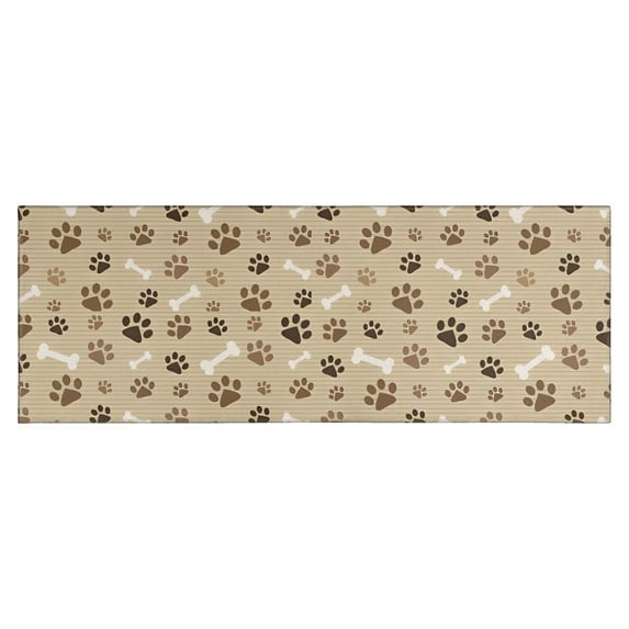 Brown Dog Paw Footprint Bone Kitchen Rug Mat,Kitchen Runner Rugs Non Skid Washable,Decorative Kitchen Floor Mats for Kitchen,Sink,Laundry,17"X47"