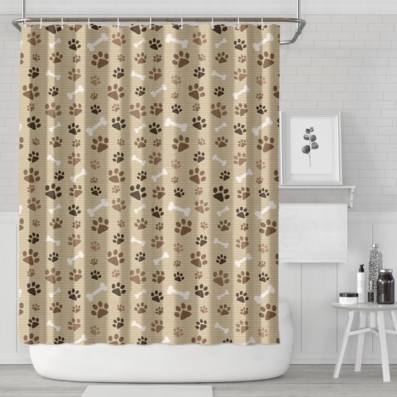 Brown Dog Paw Footprint Bone Shower Curtain 72"x84" ,Bathroom Decorative Shower Curtains Set with 12 Hooks,Modern Waterproof Washable Shower Curtain