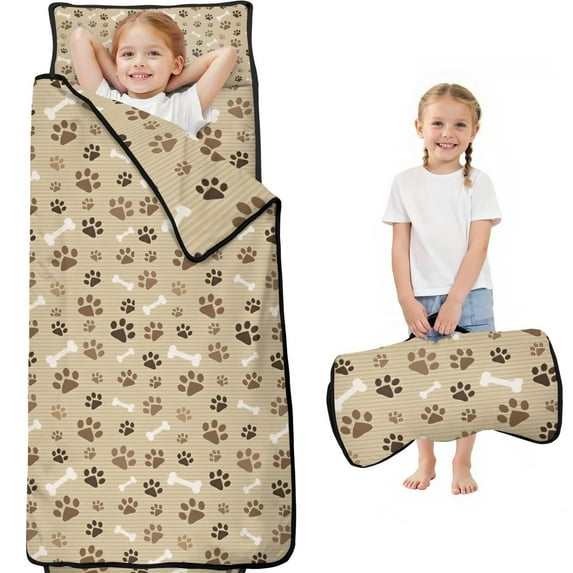 Brown Dog Paw Footprint Bone Toddler Nap Mats for Kids Preschool,Sleeping Mat Bag or Kids,Toddler Sleeping Bag,Toddler Nap Mat or Daycare