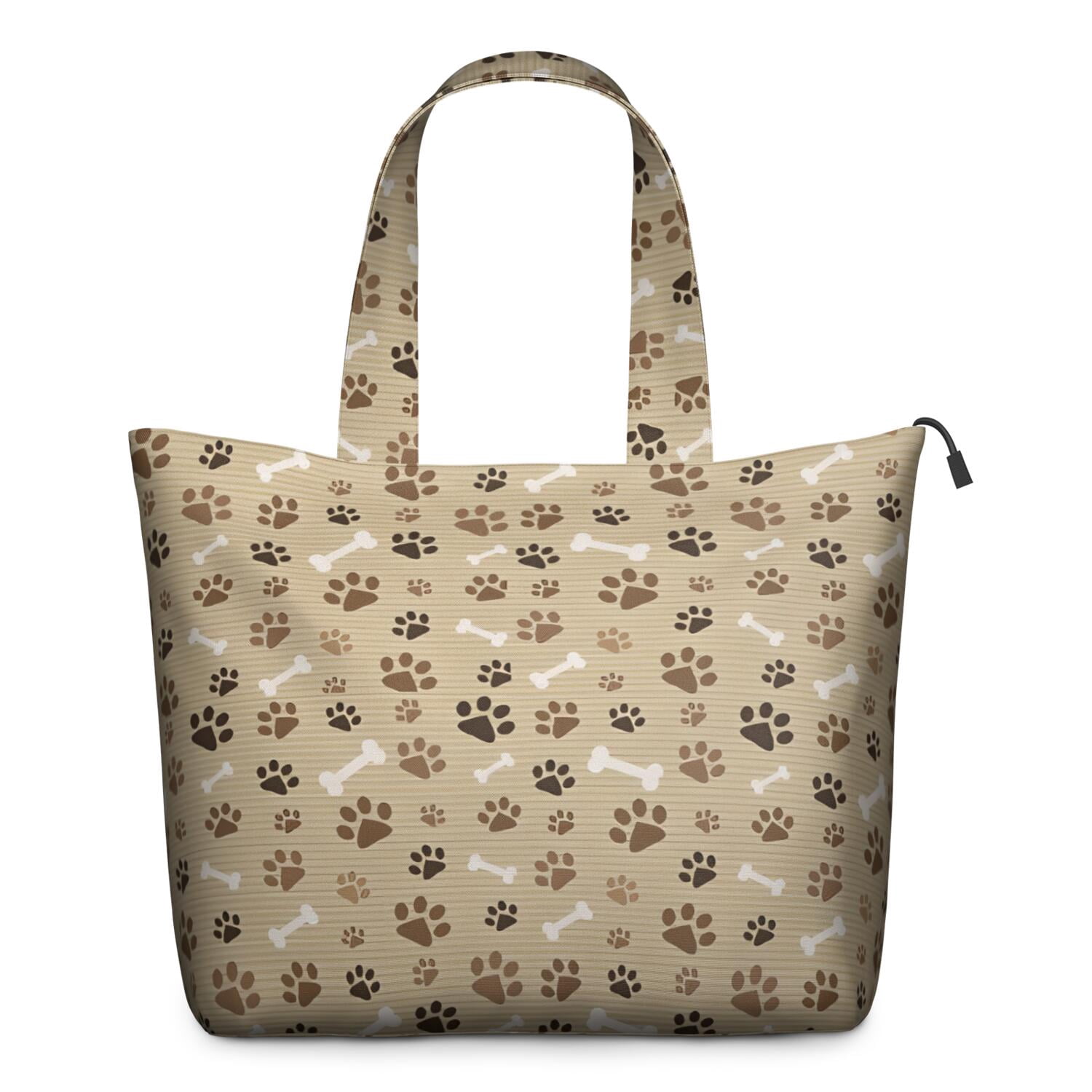 Brown Dog Paw Footprint Bone Travel Tote Bags for Women Carry On,Large Weekender Bags for Women Travel,Multi Functional Duffle Bag for Work,Shopping,Sports