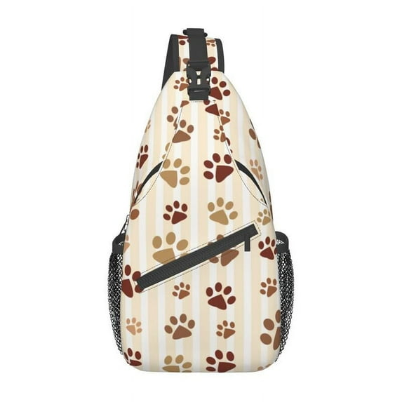 Dog Paw Print Love Pattern Best Gift Sling Chest Bag Animal Footprint Crossbody Shoulder Backpack for Men Travel Hiking Daypack