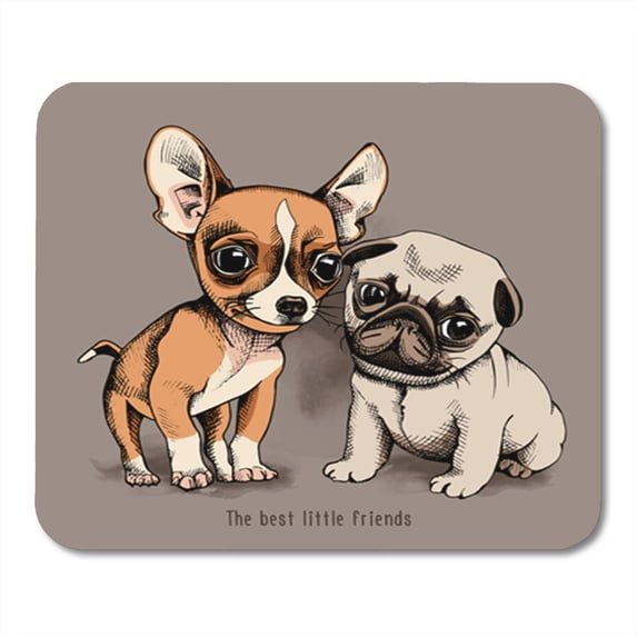 Brown Dog Puppies Chihuahua and Pug on Beige Cute Mousepad Mouse Pad Mouse Mat 9x10 inch