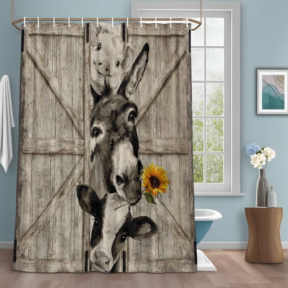 brown-donkey-pig-cow-shower-curtain-with-hooks-retro-farmhouse-animal