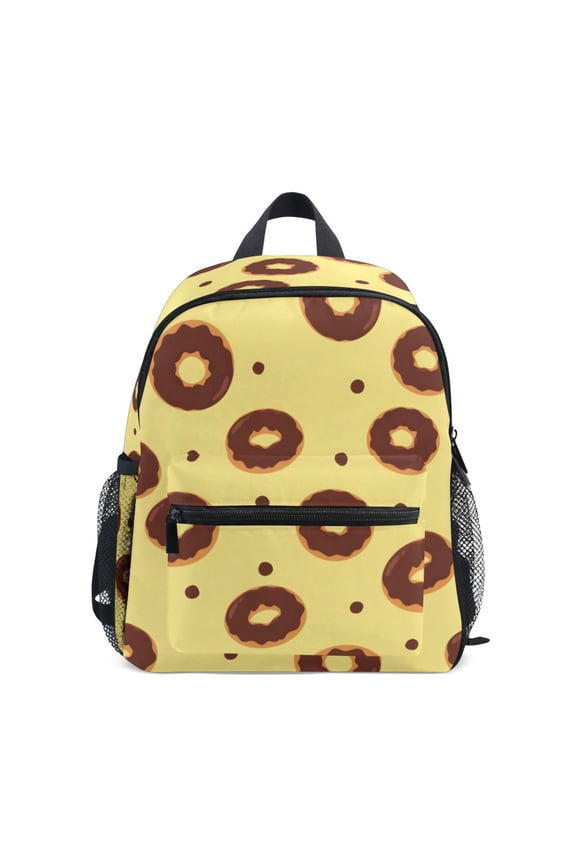 Brown Donut Pattern Mini Backpack Cute Small Backpack with Chest Strap and Whistle Ages 3-8