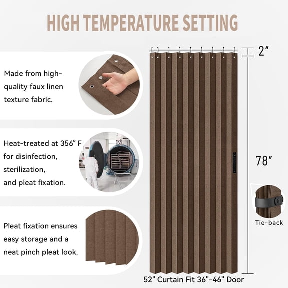 Brown Doorway Curtain, 52"x78" - Single Panel Privacy Divider for Open Closet & Room Separation