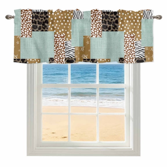 Brown Dots Leopard Kitchen Valances for Windows 42x12 Inch Kitchen Curtains Valances Rod Pocket Zebra Teal Linen Patchwork Bathroom Window Valances for Window Treatment Decor