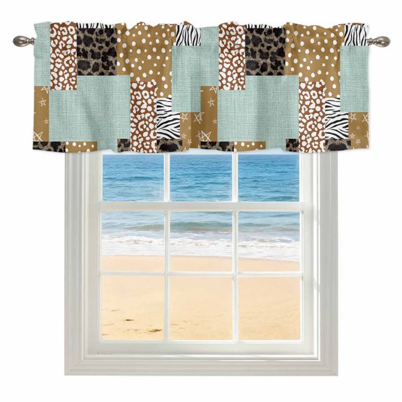 Brown Dots Leopard Kitchen Valances for Windows 54x18 Inch Kitchen Curtains Valances Rod Pocket Zebra Teal Linen Patchwork Bathroom Window Valances for Window Treatment Decor