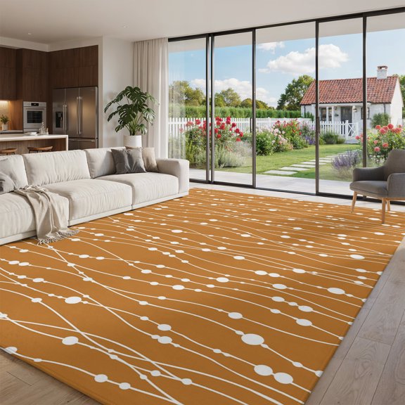 Brown Dotted Strand Area Rug 9'x12', Non-Slip Washable Rectangle Large Area Rug Indoor Carpet for Living Room Bedroom Kitchen