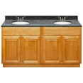thumbnail image 1 of Brown Double Bathroom Vanity 60", Blue Butterfly Granite Top, Faucet LB3B, 1 of 4