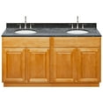 thumbnail image 1 of Brown Double Bathroom Vanity 60", Blue Butterfly Granite Top, Faucet LB7B, 1 of 4