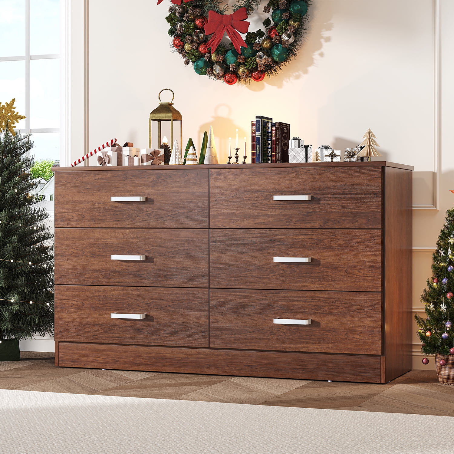 Brown Dresser for Bedroom, Winkalon 6 Drawers Dresser Modern Wood ...