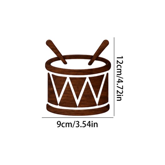 Brown Drum Led Wall Art Lights with Rhythmic Pattern and Drumstick Accents, Set of 7, Brown and White Wooden Style for Music Room and Living Room, Christmas Decoration