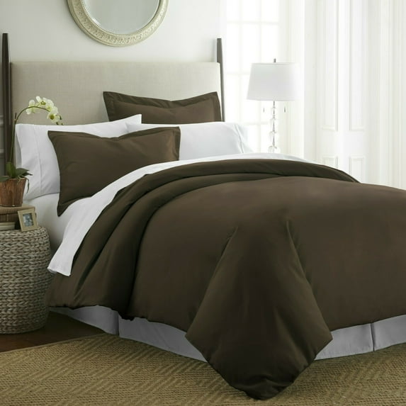 Brown Duvet Cover Full/Queen Size Set, 3 Pcs Soft Comfy Duvet Not Quilted Set (1 Bedding Duvet Cover, 2 Pillowcases) with Zipper Closure