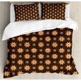 thumbnail image 1 of Brown Duvet Cover Set, Spring Summer Time Orange Flowers Kitchen Living Room Design Art Print, Decorative 3 Piece Bedding Set with 2 Pillow Shams, Queen Size, Dark Brown Vermilion, by Ambesonne, 1 of 3