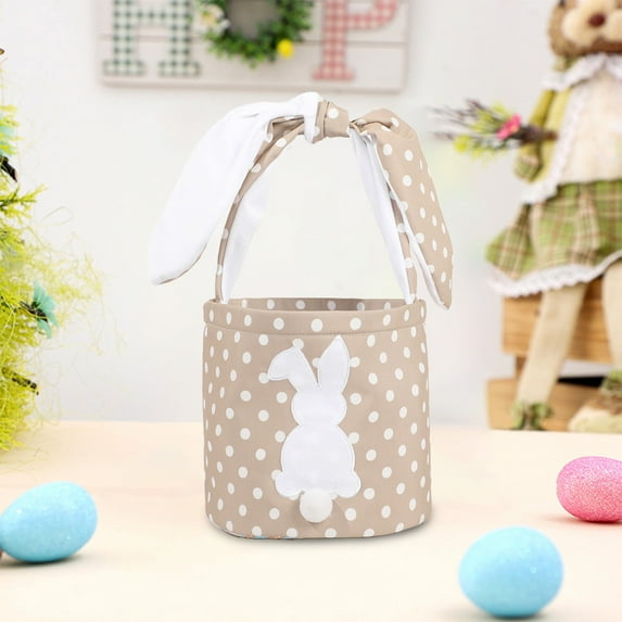 Brown Easter Bunny Basket, Cute Easter Bucket Bags with Rabbit Ears for Easter Eggs Hunting,Easter Decorations,Candy Gifts Storage