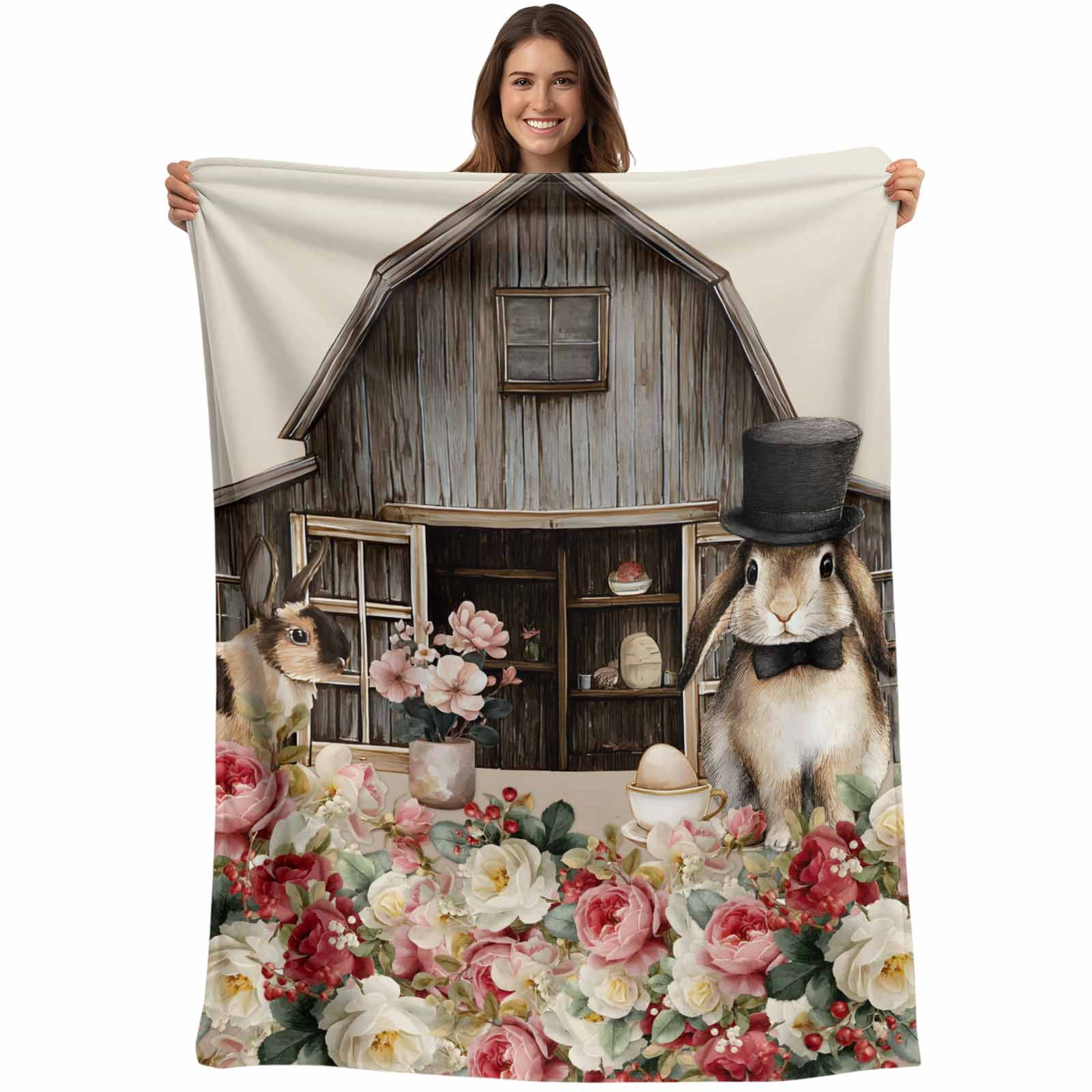 Brown Easter Bunny Blanket Soft Cozy Warm Throw Blanket for Couch ...